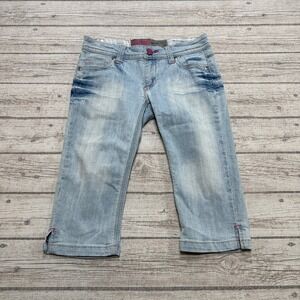 Bongo Capri Jeans Girl's 3 Blue Light Wash Denim Cropped Embellished Pockets Y2K